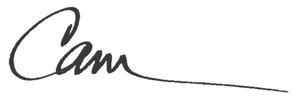 Cam's handwritten signature
